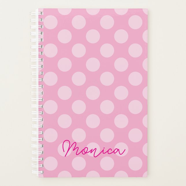 Personalisierter hellrosa Polka Dot Planer (Vorderseite)