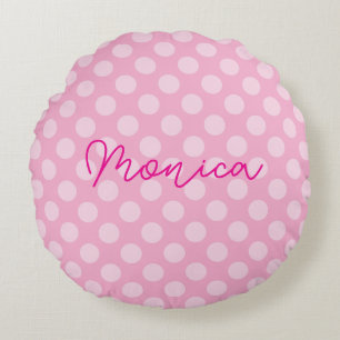 Personalisierter hellrosa Polka Dot Rundes Kissen