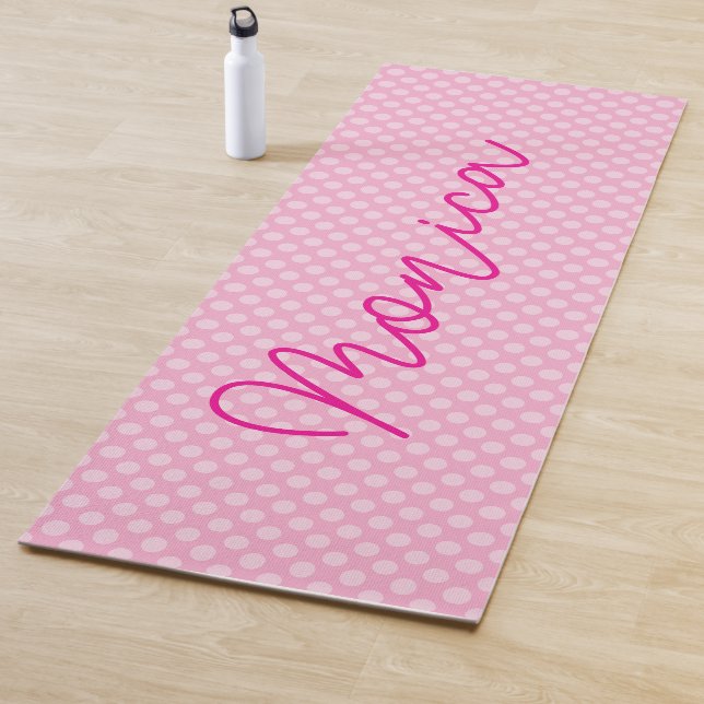 Personalisierter hellrosa Polka Dot Yogamatte (Beispiel)