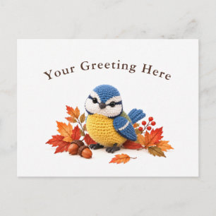 Personalisierter Herbst-Häkel-Blaumeise Postkarte