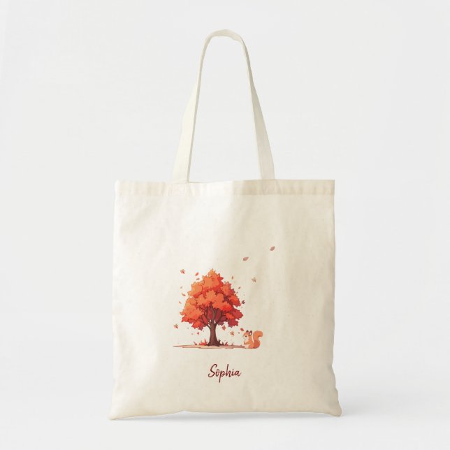 Personalisierter Herbstbaum und Eichhörnchen Tragetasche (Vorne)