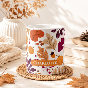 Personalisierter Herbstbecher – Herbstblätter und Kaffeetasse