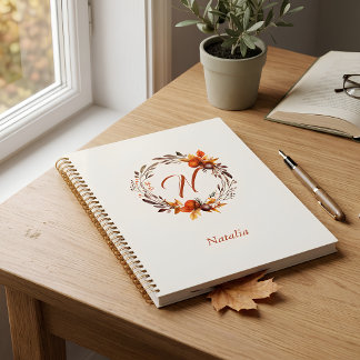 Personalisierter Herbsternte-Kranz-Monogramm Notizbuch