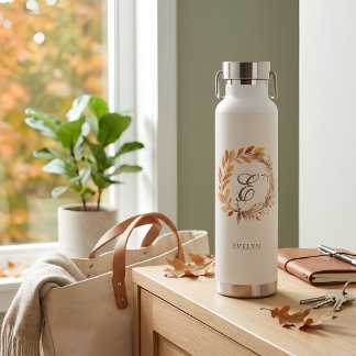 Personalisierter Herbstkranz-Monogramm Trinkflasche