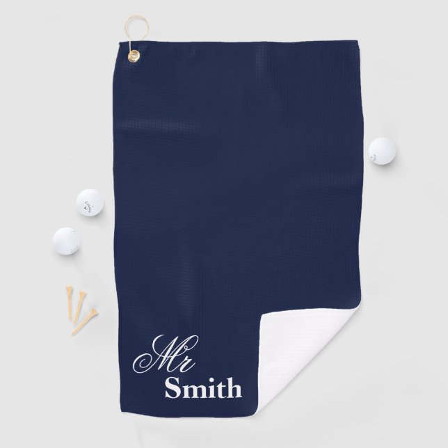 Personalisierter Herr Name Navy White Smith Golfhandtuch (Insitu)