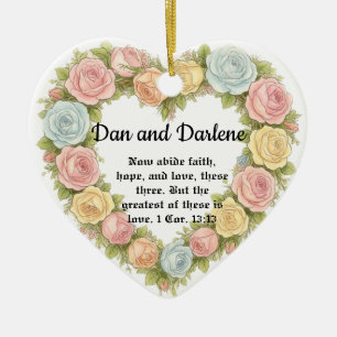 Personalisierter Herz-Blumen-Bibelvers-Schmuck Keramik Ornament
