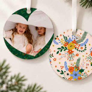 Personalisierter Herz-Foto-Weihnachtsgrün-Botanik Ornament Aus Metall