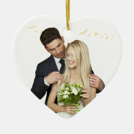 Personalisierter Herz-Hochzeits-Schmuck Keramik Ornament