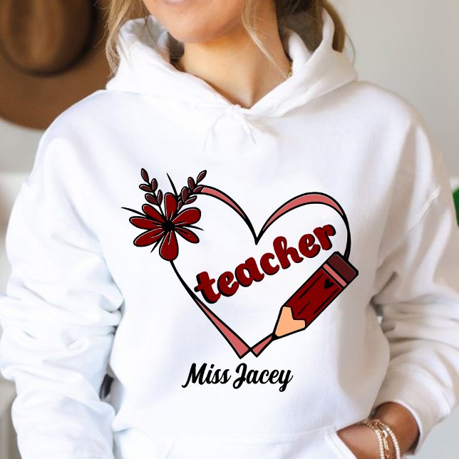 Personalisierter Herzlehrer Valentinstag Hoodie (Teacher Valentines Day Gift, Love Teacher, Valentines Day Teacher, Teacher Heart Reading hoodie)