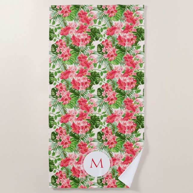Personalisierter Hibisken Blume Monogram Badetuch (Vorderseite)