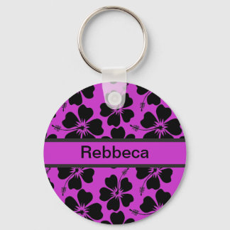 Personalisierter Hibiskus-Druck in Schwarz und Mag Schlüsselanhänger
