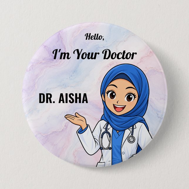 Personalisierter Hijab-Arzt-Name-Button Button (Vorderseite)