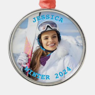 Personalisierter Himmelblauer Text Runder Familien Ornament Aus Metall