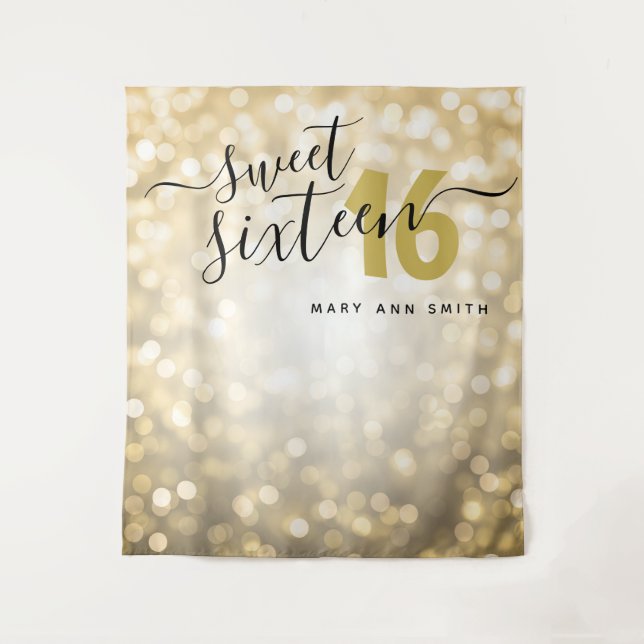 Personalisierter Hintergrund Gold Lights Sweet 16 Wandteppich (Vorderseite)