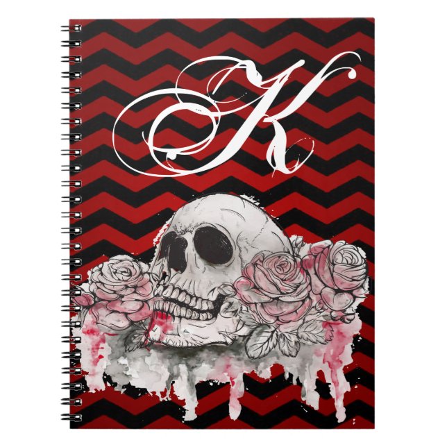 Personalisierter Hinweis: Rose Skull Gothic Zickza Notizblock (Vorderseite)