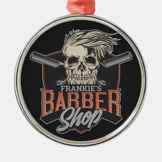 Personalisierter Hipster aus Friseursalon Skull un Ornament Aus Metall (Vorne)
