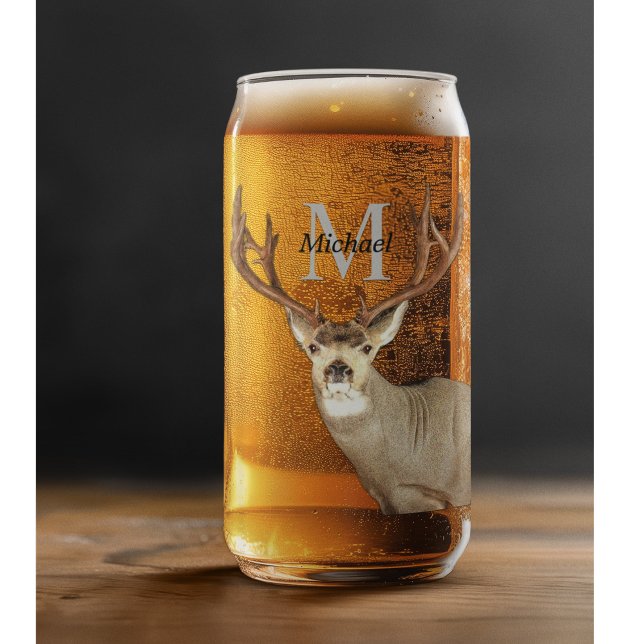 Personalisierter Hirschjagd Monogram Antler Groom Dosenglas (A classy and modern deer hunting monogram beer glass. The perfect personalized gift.)