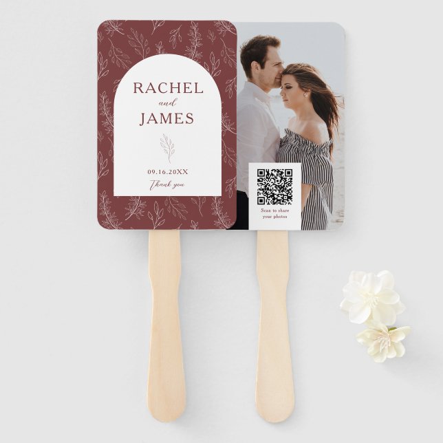 Personalisierter Hochzeits-Foto-QR-Code-Terrakotta Fächer (Vorne und Hinten)