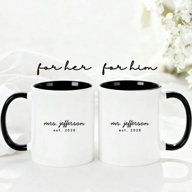 Personalisierter Hochzeitsbecher als Geschenk für  Tasse (Custom Mr and Mrs Mug Gift for Wife, Husband, Newlyweds, Anniversary, & Bridal Party)