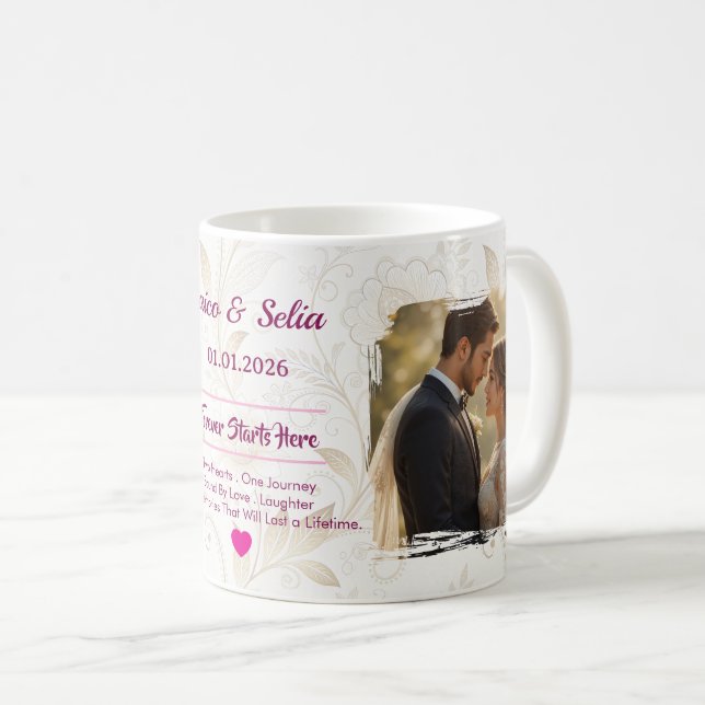 Personalisierter Hochzeitsbecher  | Benutzerdefini Kaffeetasse (VorderseiteRechts)