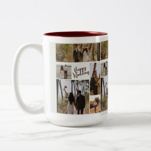 Personalisierter Hochzeitsfoto-Collage-Becher Zweifarbige Tasse