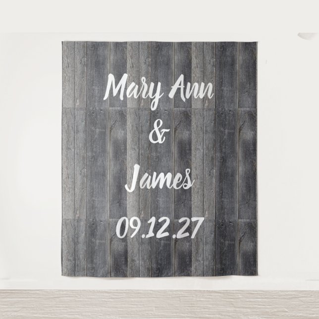 Personalisierter Hochzeitshintergrund Wandteppich (Vorderseite)