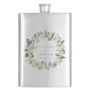 Personalisierter Hochzeitskranz aus Schneebeeren u Flachmann