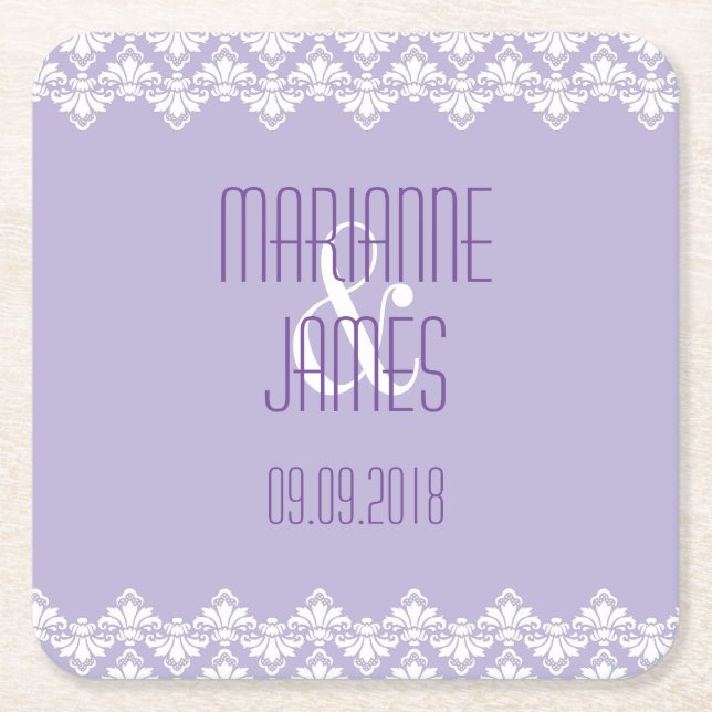 Personalisierter Hochzeitssender Untersetzer Lilac (Vorderseite)