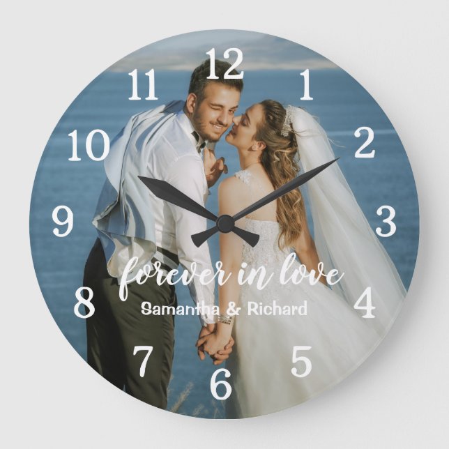 Personalisierter Hochzeitstag für immer Foto Große Wanduhr (Vorderseite)