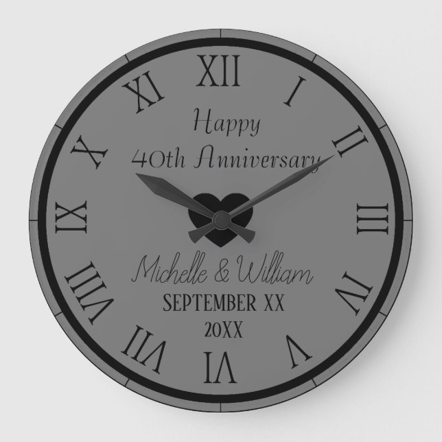 personalisierter Hochzeitstag Große Wanduhr (Vorderseite)