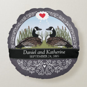 Personalisierter Hochzeitstag Jahrestag, Gänse Rundes Kissen