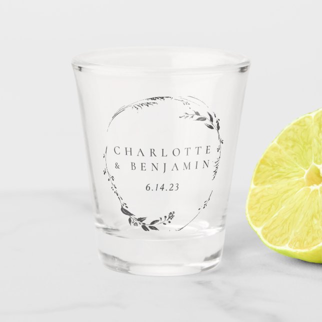 Personalisierter Hochzeitstermin für Schwarzer Blu Schnapsglas (Vorderseite)