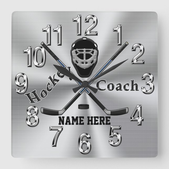Personalisierter Hockey Coach Geschenke mit Name o Quadratische Wanduhr (Vorderseite)