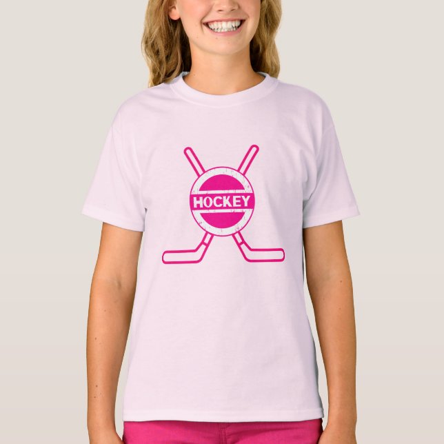 Personalisierter Hockey-Name und Nummer Rosa T-Shirt (Vorderseite)
