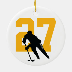 Personalisierter Hockey Player Nummer Gold Keramik Ornament