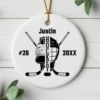 Personalisierter Hockey-Spieler-Name-Nummer-Weihna Keramik Ornament