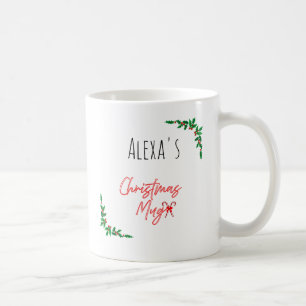 Personalisierter Holly Berry Candy Cane Name Weihn Kaffeetasse