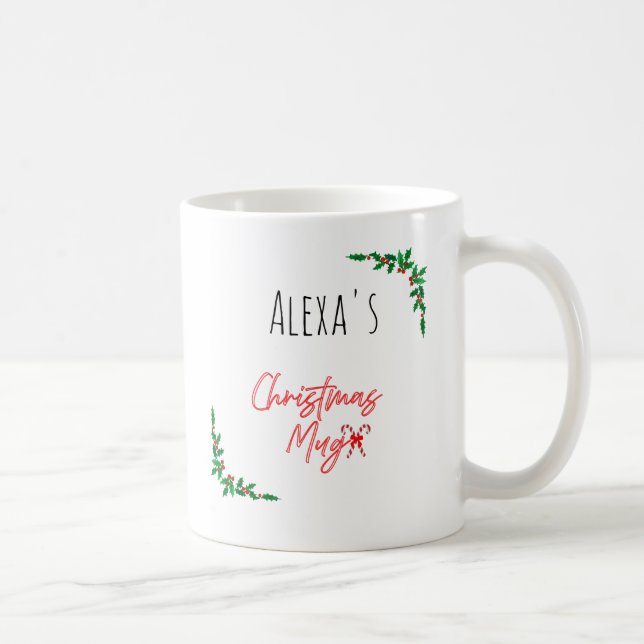 Personalisierter Holly Berry Candy Cane Name Weihn Kaffeetasse (Rechts)