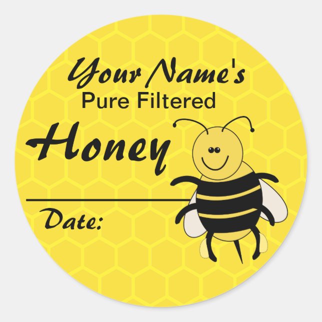 Personalisierter Honey Label Cartoon Bee Round Auf Runder Aufkleber (Vorderseite)