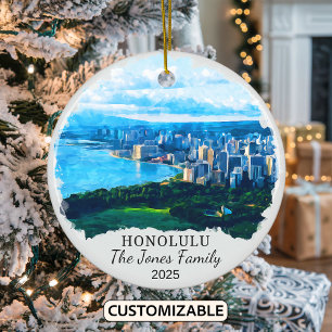 Personalisierter Honolulu-Schmuck, Hawaii-Geschenk Keramik Ornament