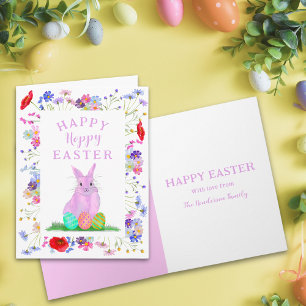Personalisierter Hoppy Oster Hase Süß Rosa Kaninch Karte