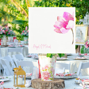 Personalisierter Hot Pink Floral II Hochzeitscockt Serviette