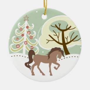 Personalisierter Hübscher Brawn Horse Snowy Winter Keramikornament