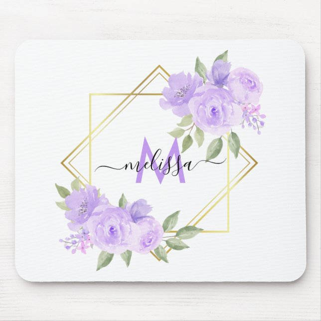 Personalisierter Hübscher Lilac Floral Mouse Pad Mousepad (Vorne)