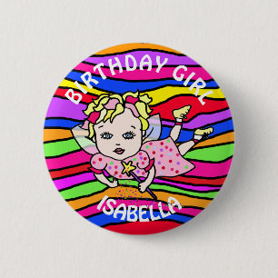 Personalisierter hübscher rosa Feen-Geburtstag Mäd Button