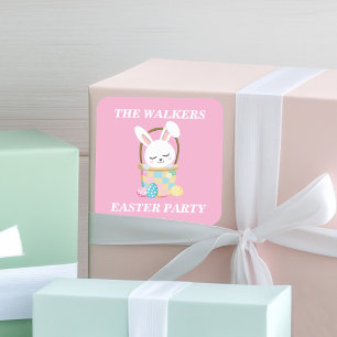 Personalisierter hübscher rosa Osterhasen-Party Quadratischer Aufkleber