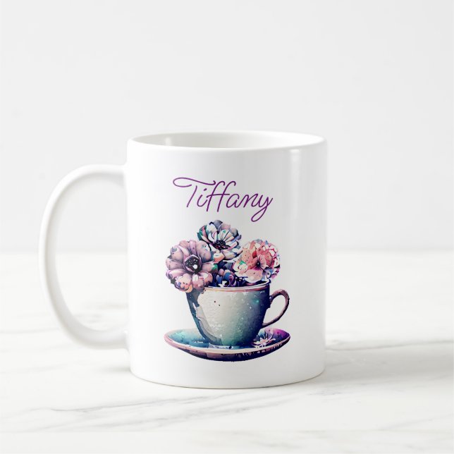 Personalisierter Hübscher Tea Cup und Blume Kaffeetasse (Links)