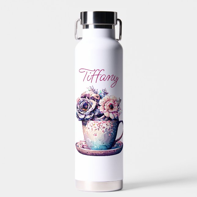 Personalisierter Hübscher Vintager Teecup der Blum Trinkflasche (Vorne)