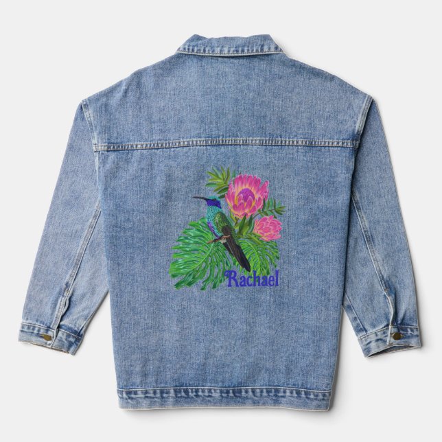 Personalisierter Hummingvogel und Blume Jeansjacke (Rückseite)