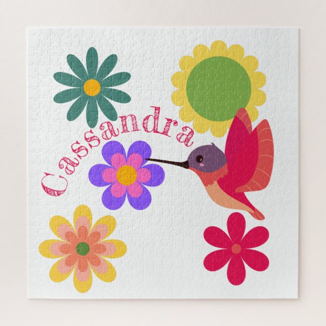 Personalisierter Hummingvogel und Blume Puzzle (Vertikal)